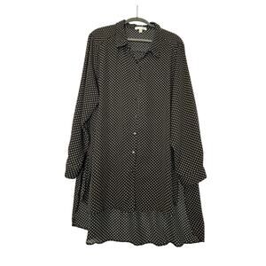 Spense Woman Blouse Size 2X Black White Polka Dot Top Silky Loose Fit High Low